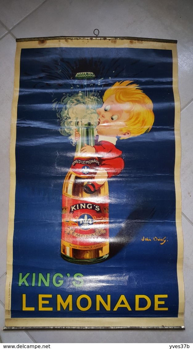 "King's Lemonade" 53x30 Rouleau En Papier Glacé Avec Supports Métals - Superbe - Advertising