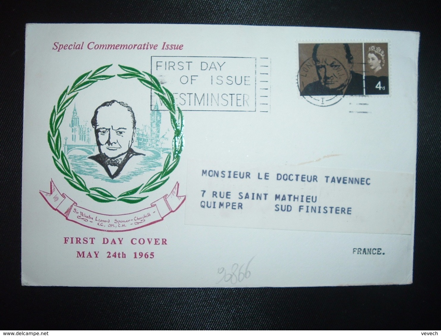 LETTRE TP ANGLETERRE WINSTION CHURCHILL 4d OBL.MEC.8 JLY 1965 LONDON - Sir Winston Churchill