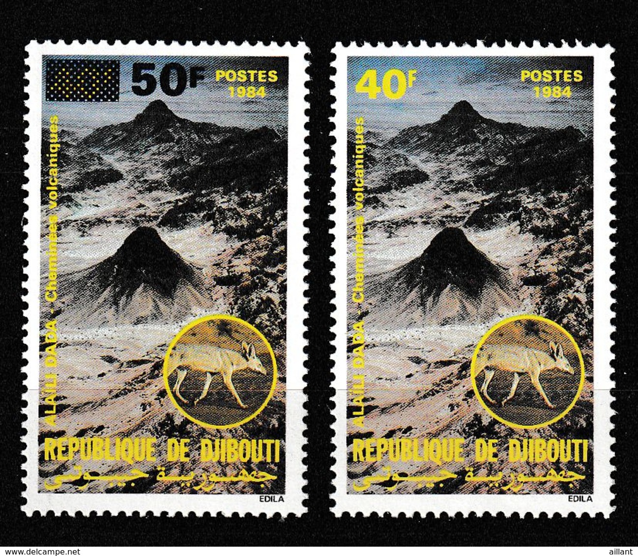 Djibouti;1984  Cheminées Volcaniques 40f Et Timbre Surchargé 50f - Volcanos