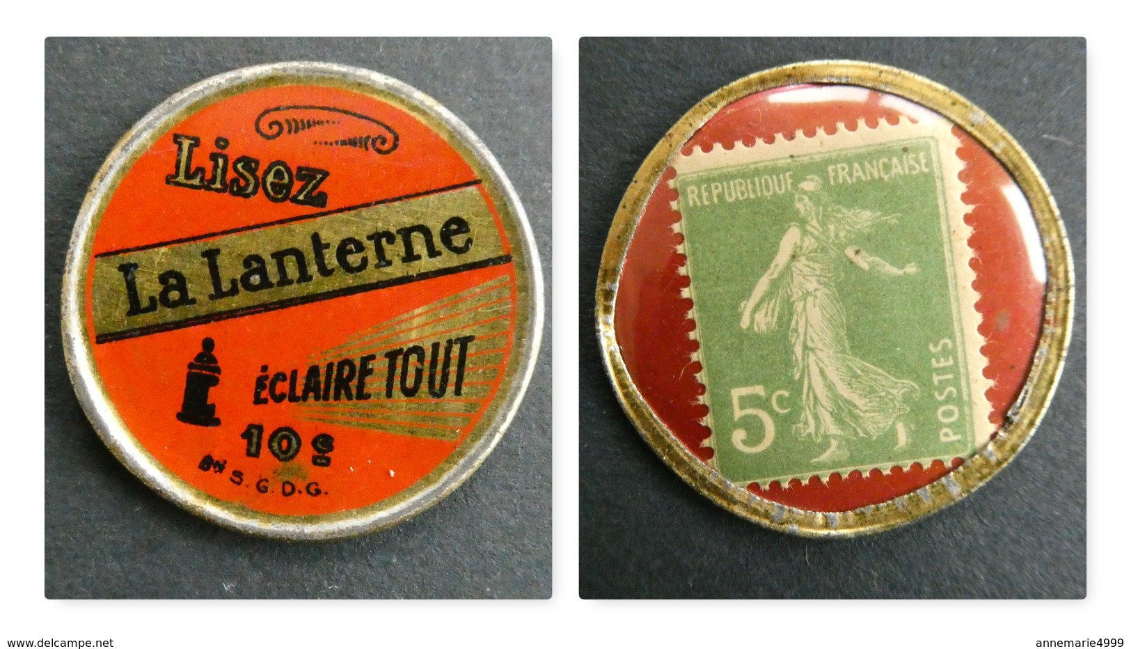 FRANCE  Timbre-monnaie LA LANTERNE 5 Cts Vert/rouge, Voir Scan, VOIR COMMENTAIRE, Kapselgeld, Encased Postage. - Otros & Sin Clasificación