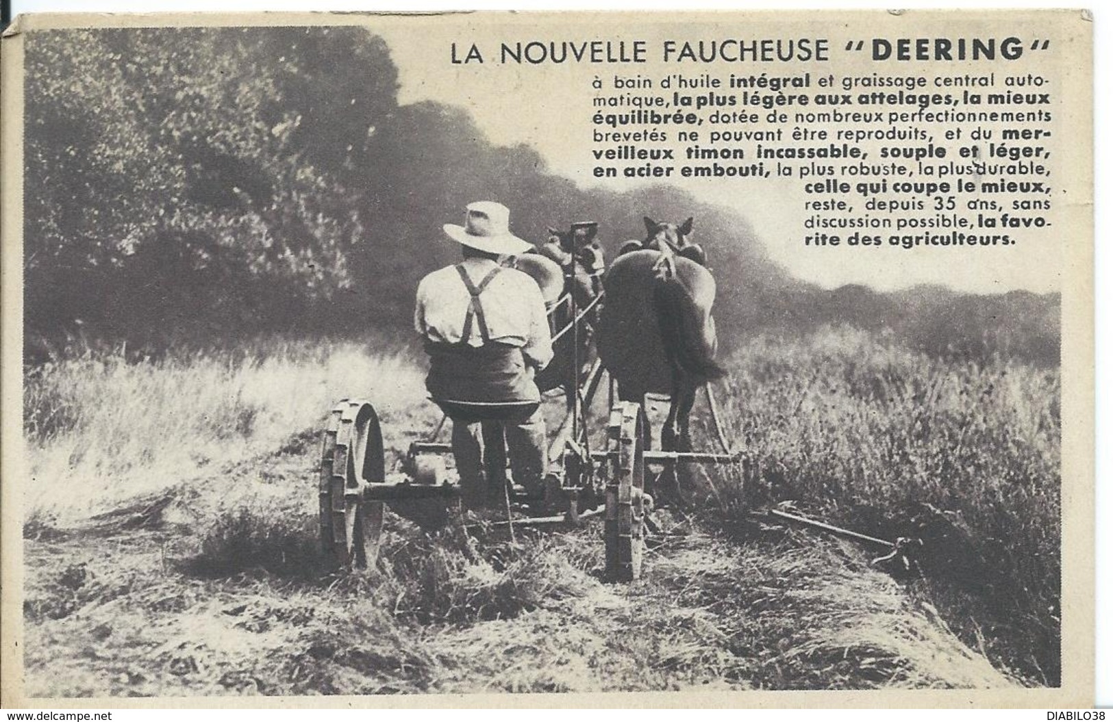 CARTE PUBLICITAIRE    ... DEERING ...LA NOUVELLE FAUCHEUSE - Publicité