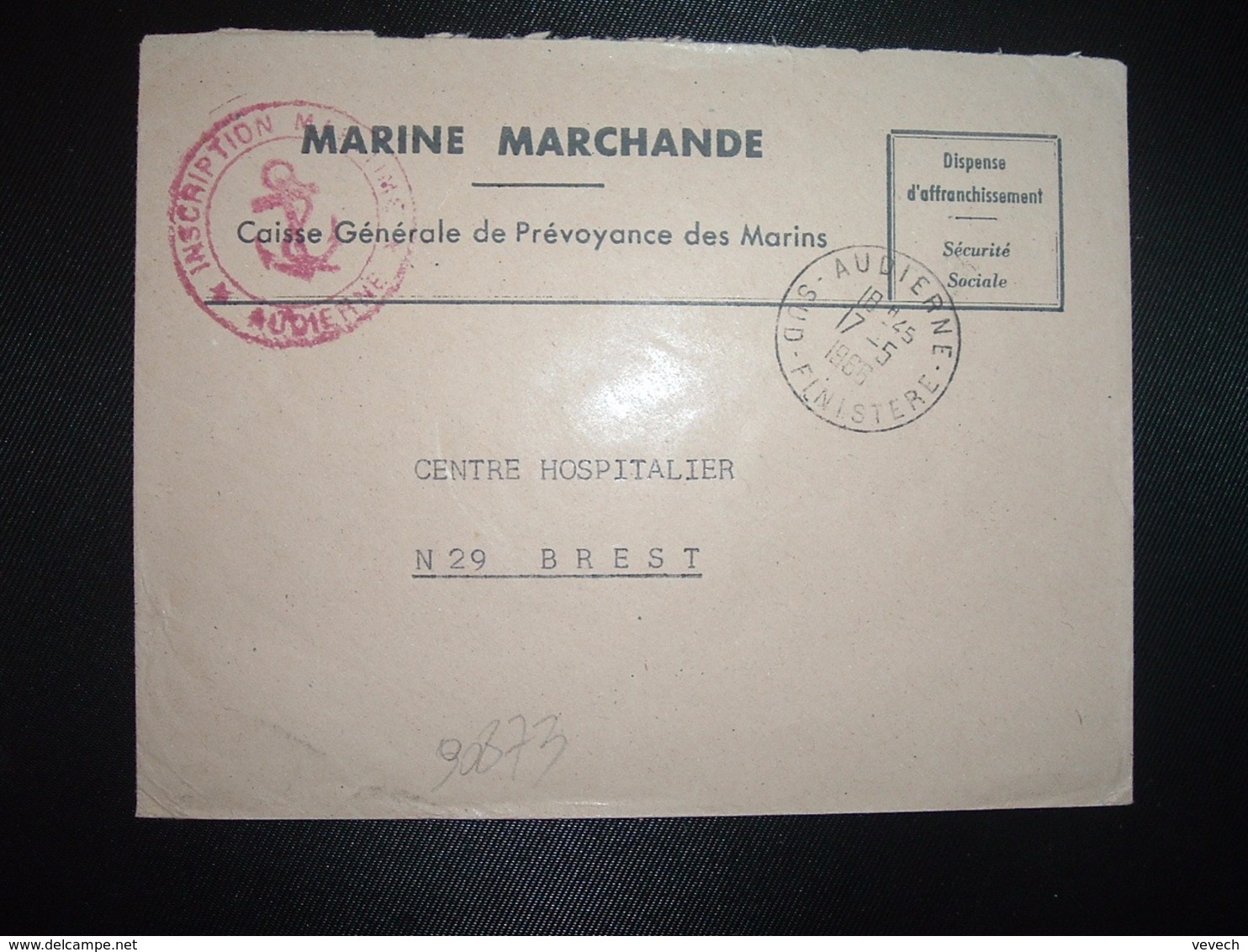 LETTRE MARINE MARCHANDE OBL.17-5 1966 AUDIERNE SUD FINISTERE (29) OBL.ROUGE INSCRIPTION MARITIME AUDIERNE - Poste Maritime