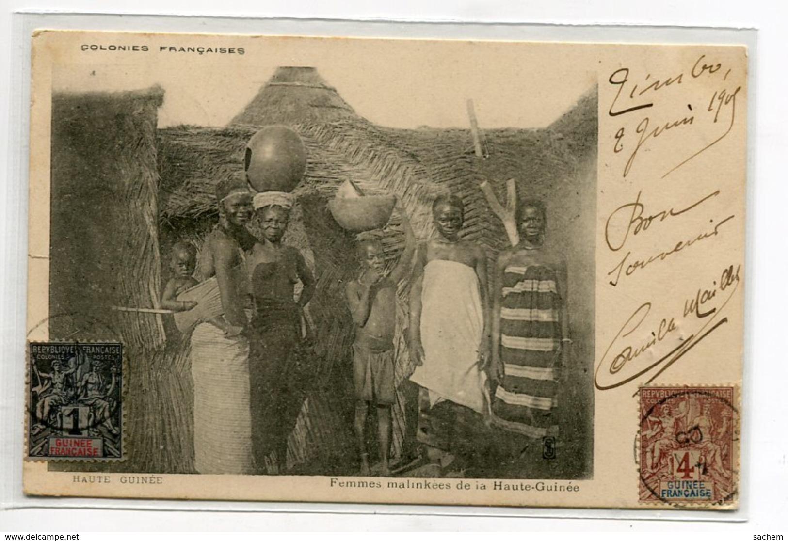 GUINEE  HAUTE Femmes Malinkées Poitrine Nue   Village Cases  Paille "  1905 écrite Et Timbrée      D17  2019 - French Guinea