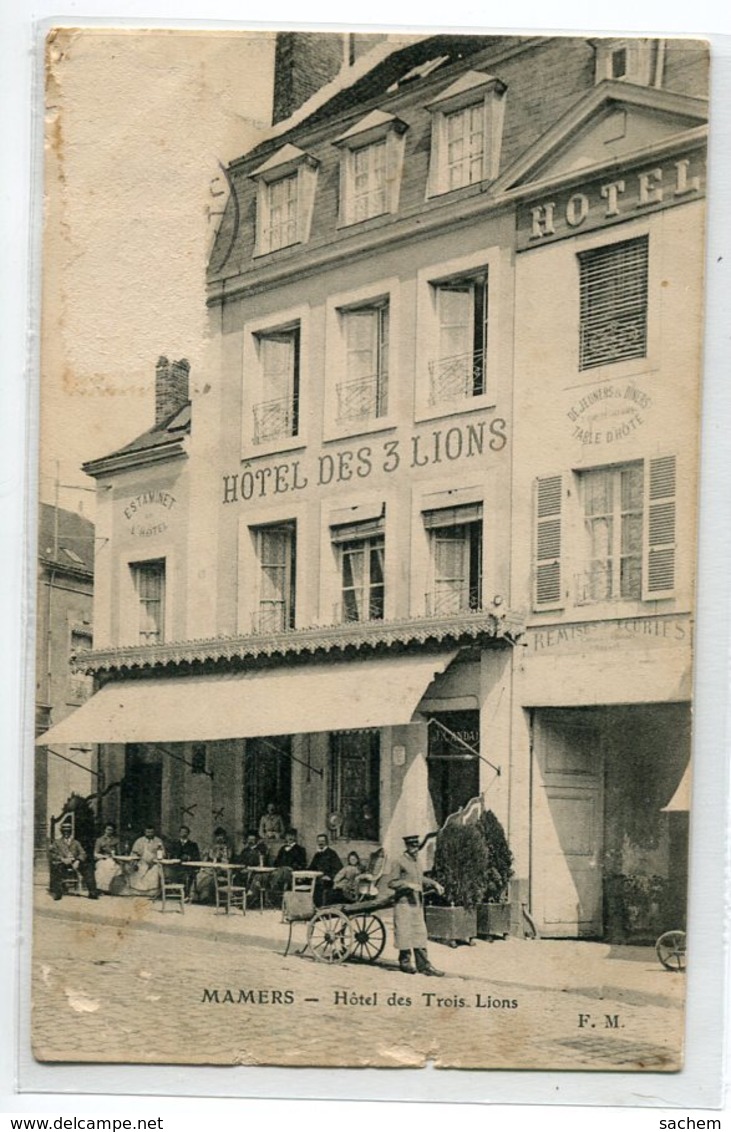 72 MAMERS Carte RARE Hotel Des Trois Lyon Livreur Cariole à Bras Clients Terrasse  Edit F. M      D17 2019 - Mamers