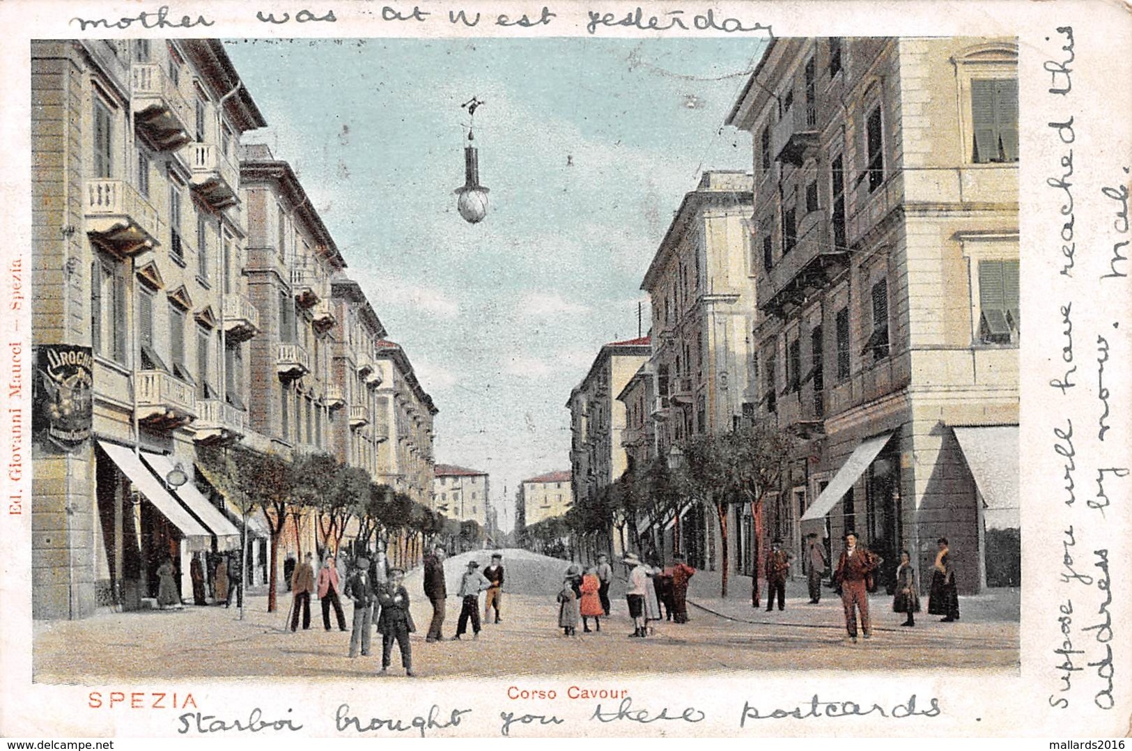 LA SPEZIA - CORSO CAVOUR WITH A MIDDLESBOROUGH 1904 DUPLEX POSTMARK ~ A VINTAGE POSTCARD #98113 - La Spezia