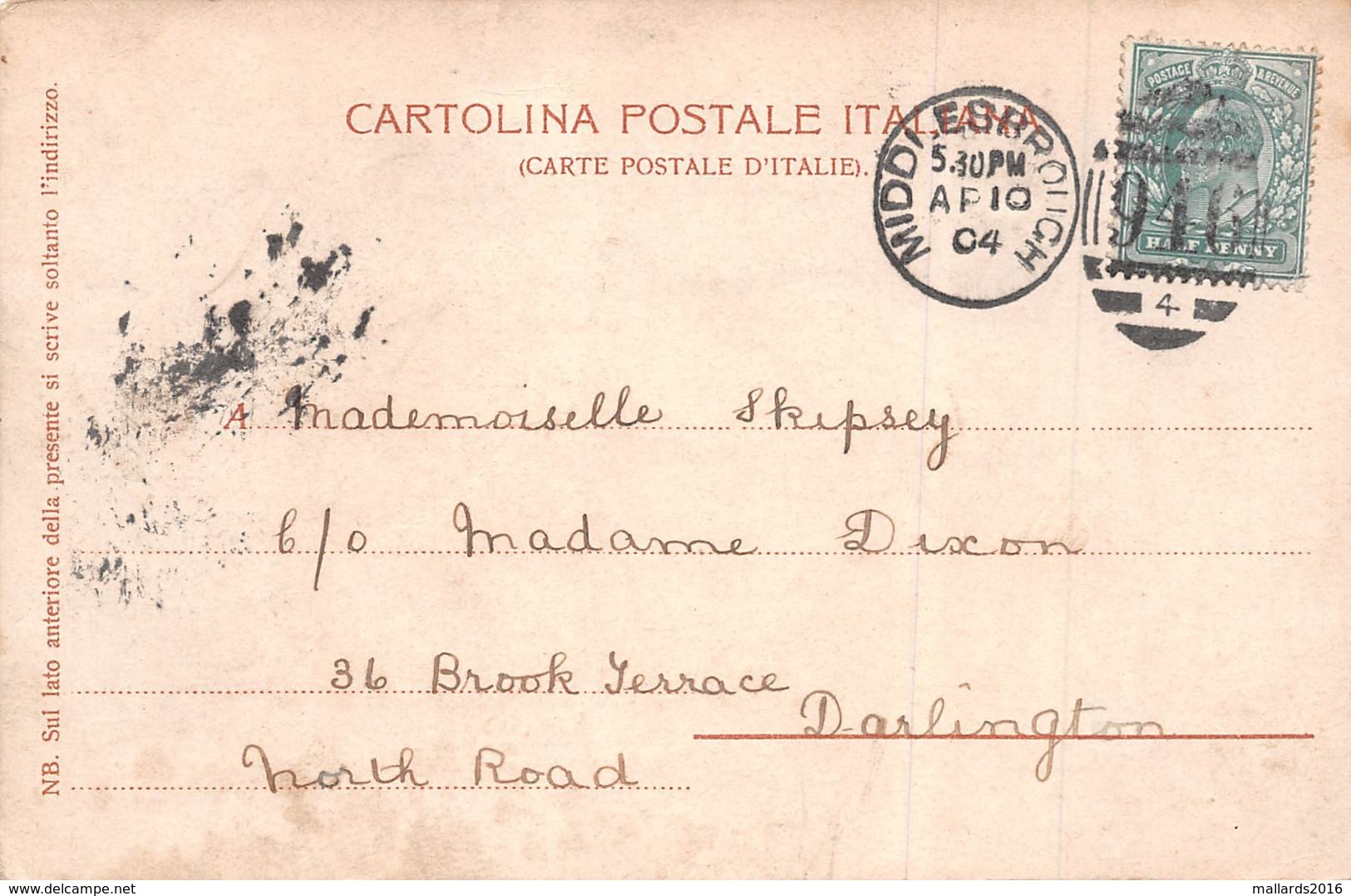 LA SPEZIA - CORSO CAVOUR WITH A MIDDLESBOROUGH 1904 DUPLEX POSTMARK ~ A VINTAGE POSTCARD #98113 - La Spezia