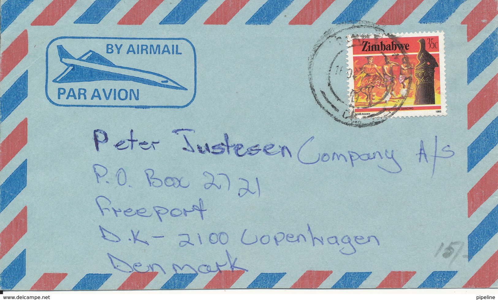 Zimbabwe Air Mail Cover Sent To Denmark - Zimbabwe (1980-...)