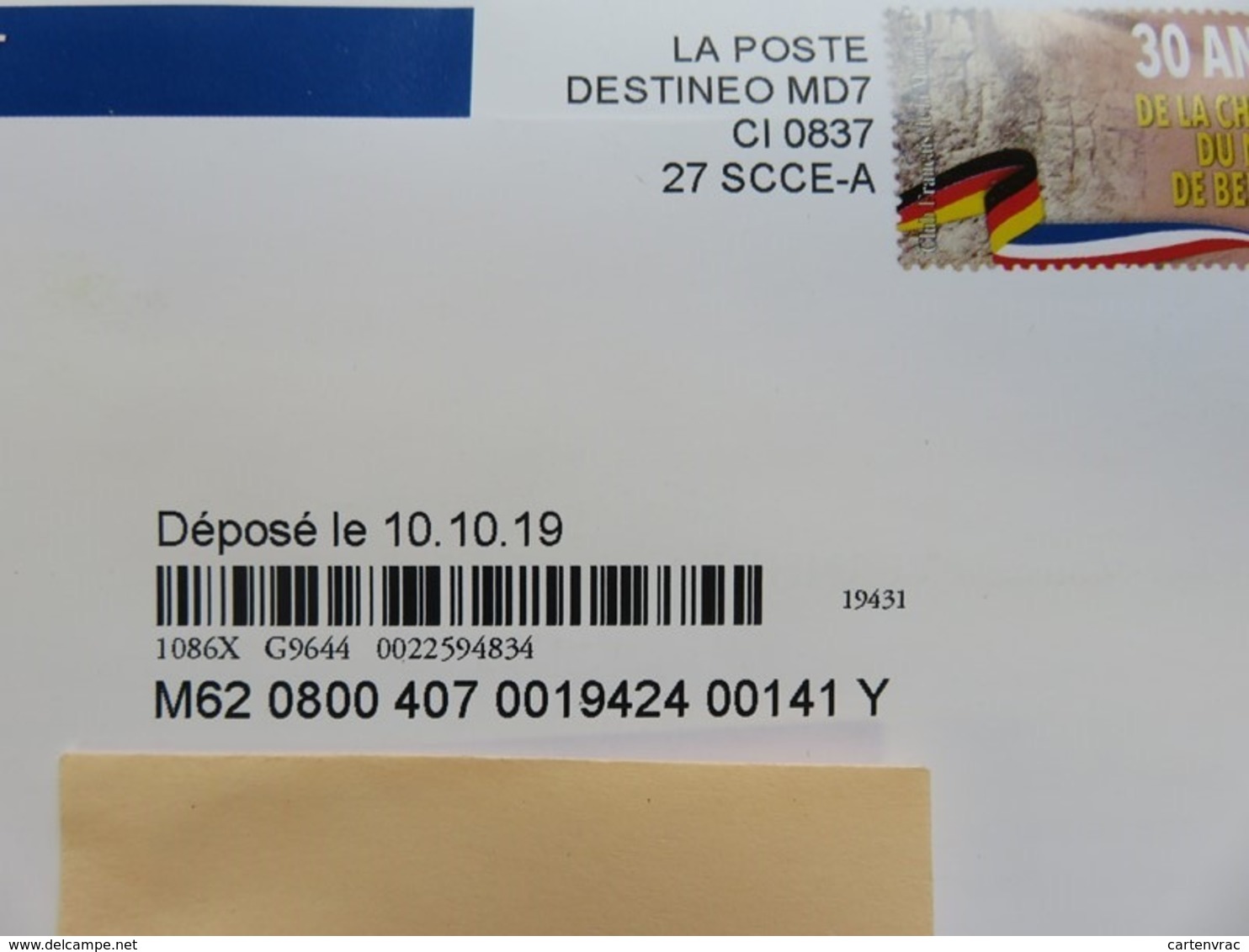 Enveloppe - Destinéo - Club Français De La Monnaie - 30 Ans De La Chute Du Mur De Berlin - Pièce 2 € - 2019 - Prêts-à-poster:Stamped On Demand & Semi-official Overprinting (1995-...)