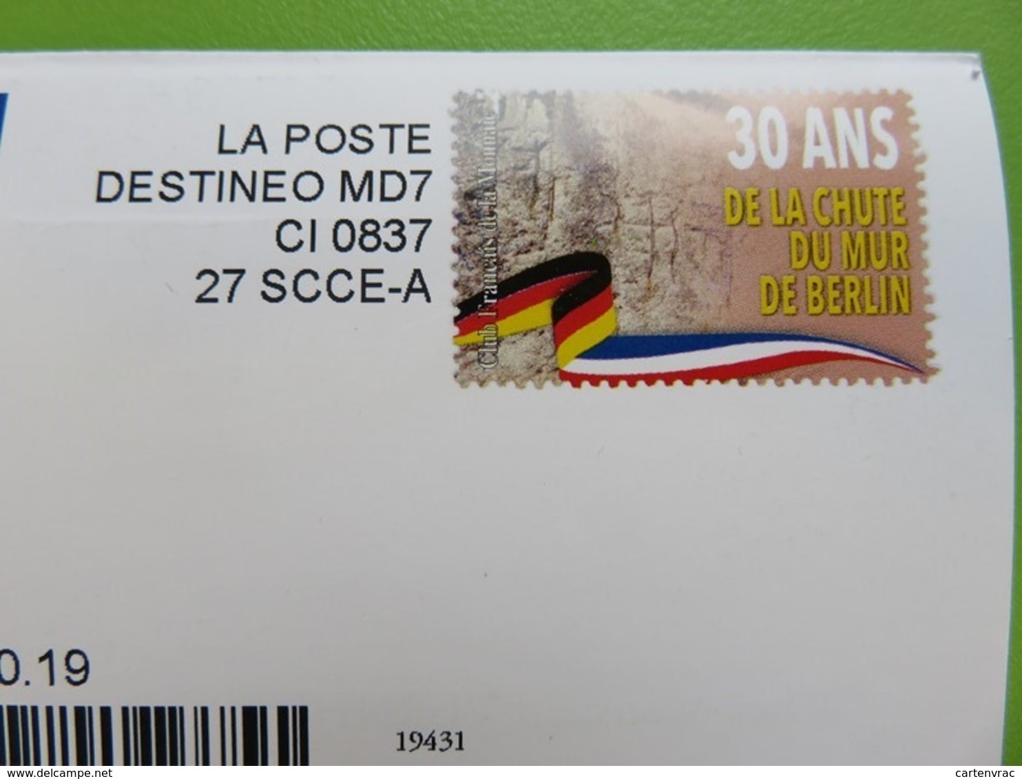 Enveloppe - Destinéo - Club Français De La Monnaie - 30 Ans De La Chute Du Mur De Berlin - Pièce 2 € - 2019 - Prêts-à-poster: TSC Et Repiquages Semi-officiels