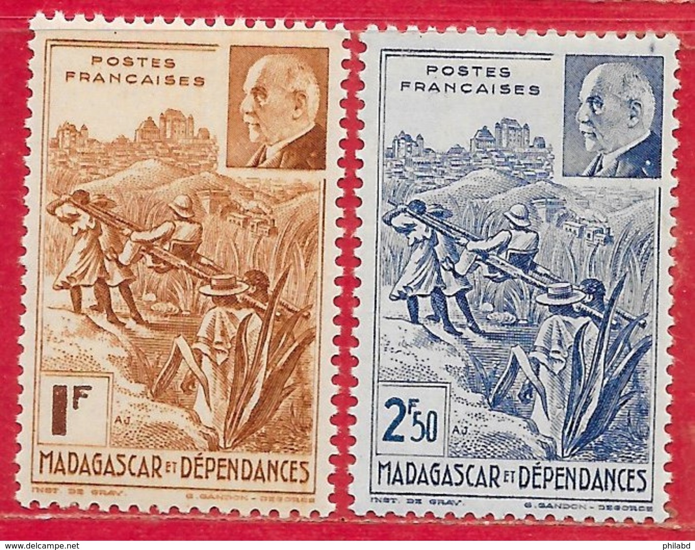 Madagascar N°229 1F Bistre & 230 2F50 Bleu 1941 ** - Nuovi