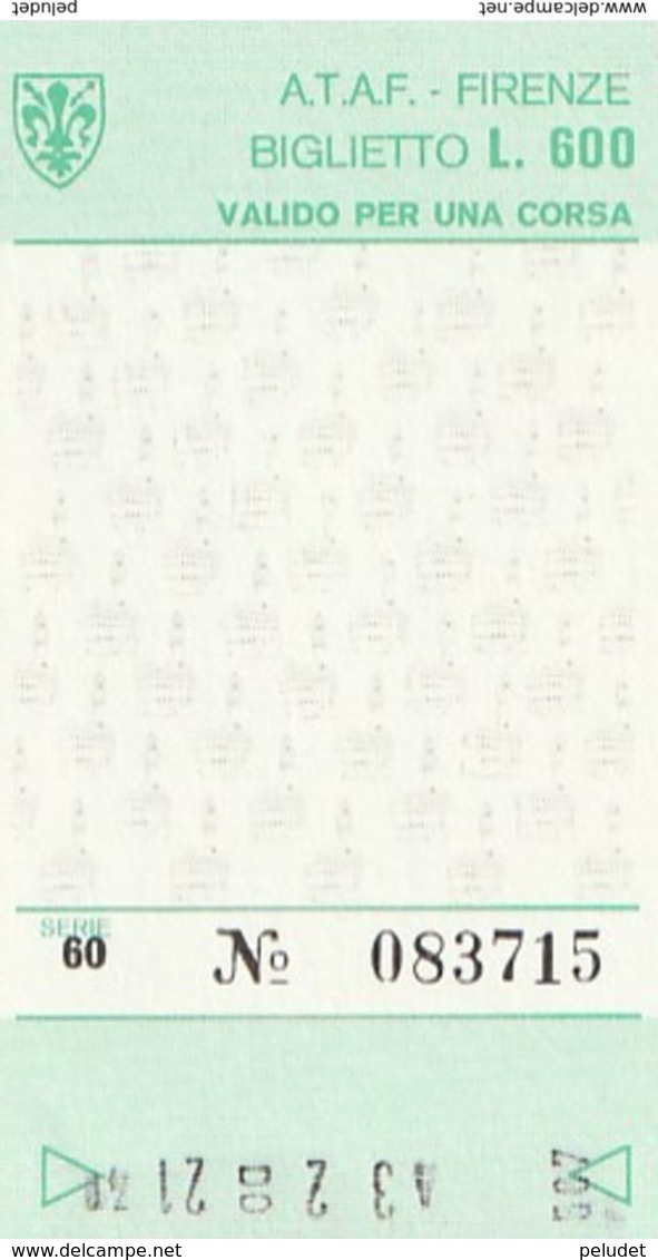 TICKET - BILLETE  A.T.A.F. - FIRENZE 1986 - Europa