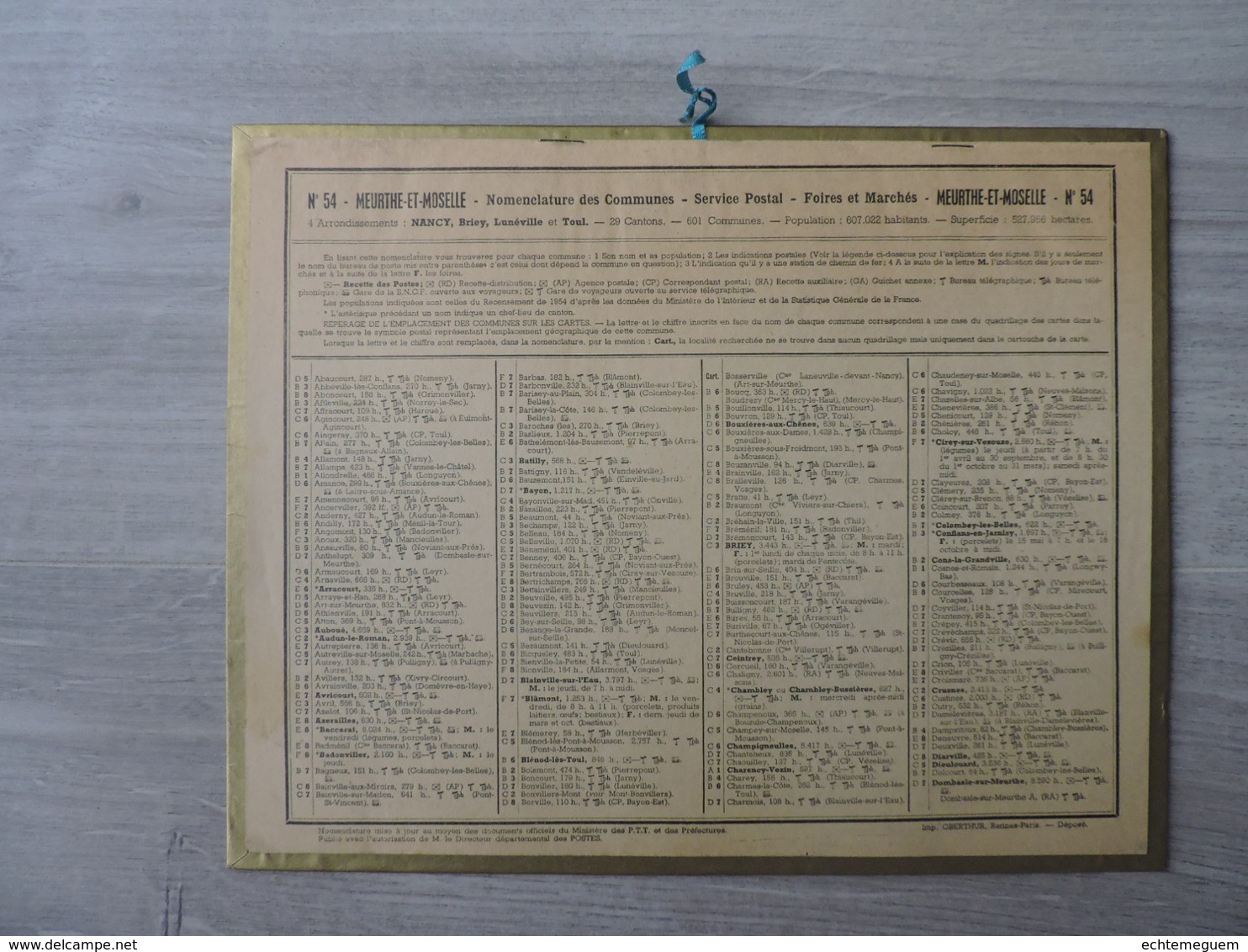 Calendrier  PTT 1958 Almanach Poste 54 - Route Des Crêtes Vosges Peugeot 203 Moutons Berger - Small : 1961-70