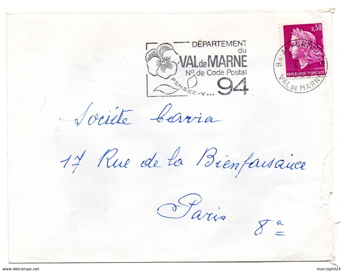 VAL De MARNE - Dépt N° 94 ALFORTVILLE 1968 = FLAMME Codée = SECAP  ' N° De CODE POSTAL / PENSEZ-Y ' - Zipcode