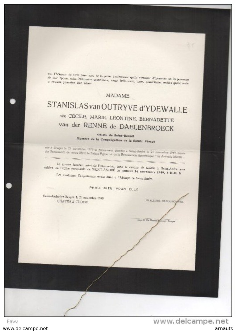 Van Outryve D'Ydewalle Née Van Der Renne De Daelenbroeck Oblaat °Brugge 1878 + 21/11/1949 Saint André Abbaye Kervyn De - Avvisi Di Necrologio