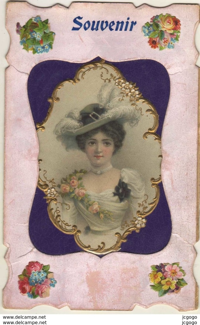 FÊTES-VOEUX  SOUVENIR  Carte En Relief  .Médaillon.  Découpis   Fleurs - Autres & Non Classés