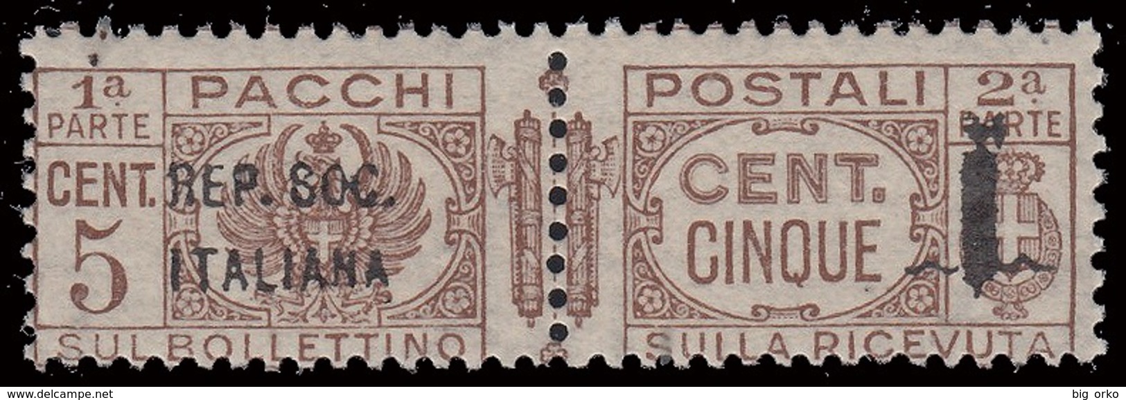 Italia: R.S.I. - Pacchi Postali: 5 C. Bruno - 1944 - Paketmarken