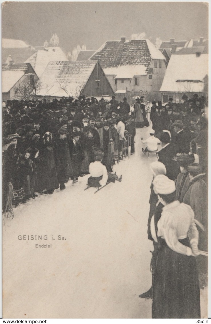 GEISING I, Sa, Endziel. Sport D'Hiver - Luge -  Course De Luges. Carte Très Animée. - Geising