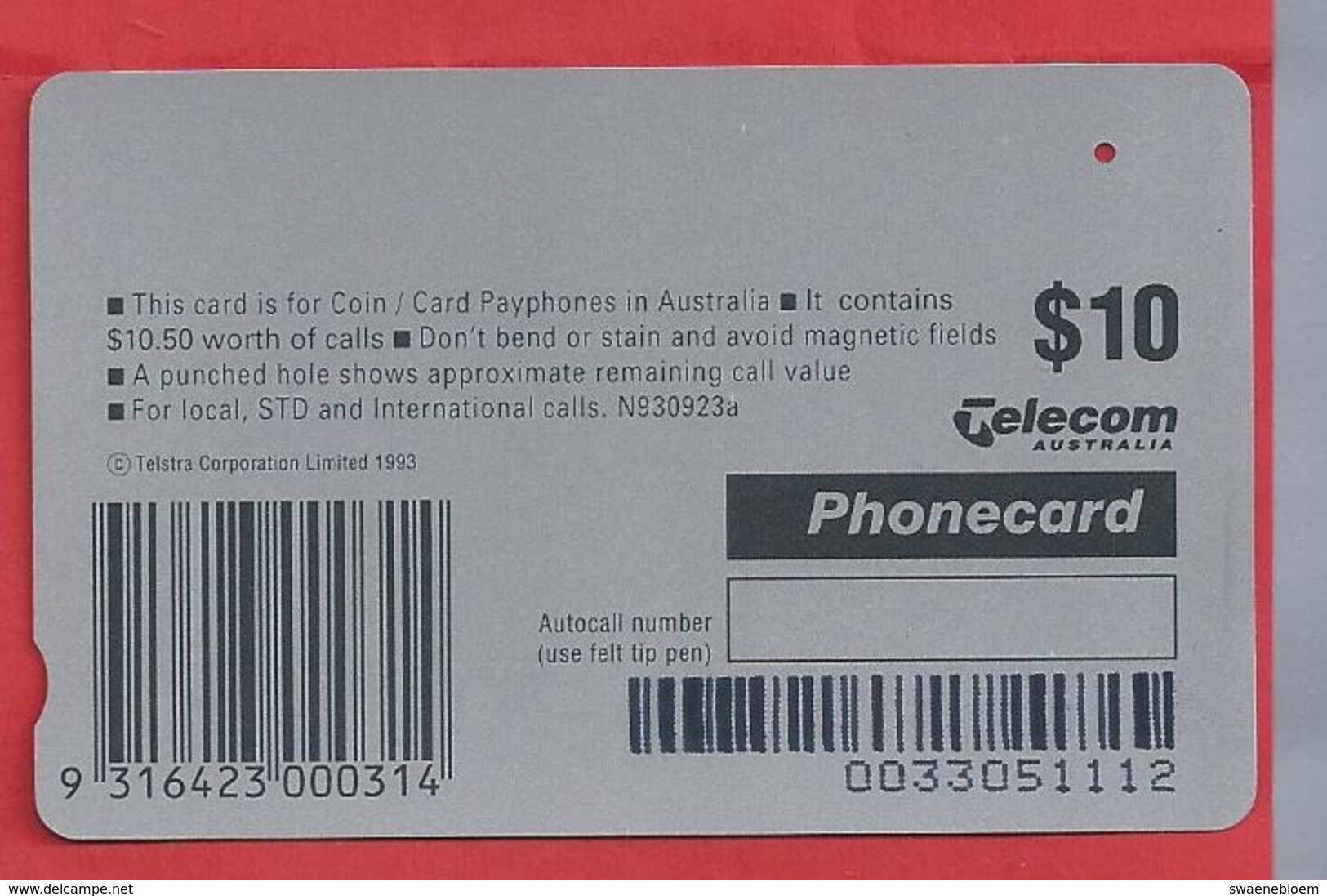 AU.- Telecom Phonecard $10. Butterfly Eggs. Australia AUSTRALIË. 0033051112 - Bloemen