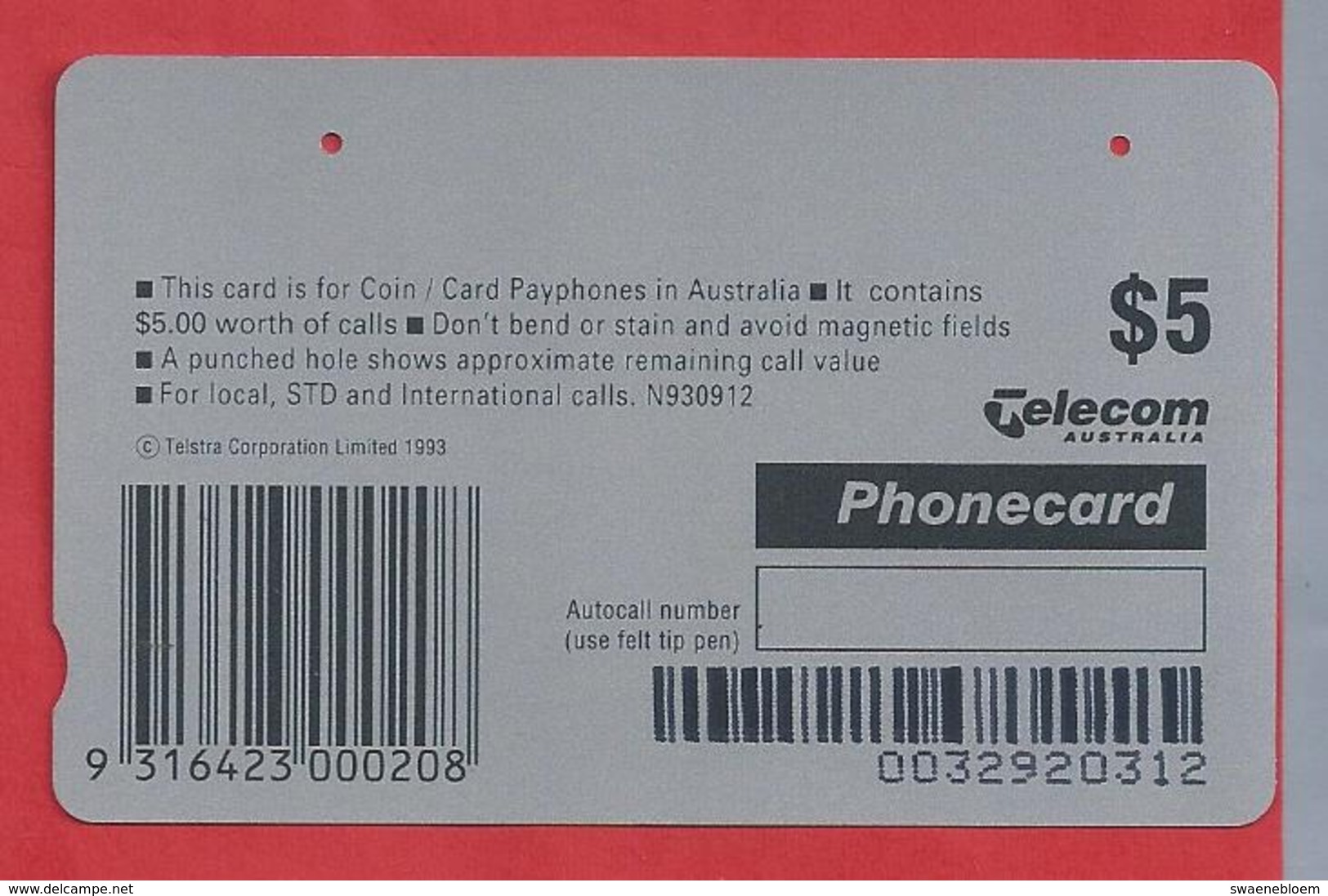 AU.- Telecom Phonecard $5. Marine Plankton. Australia AUSTRALIË. 0032920312 - Andere & Zonder Classificatie