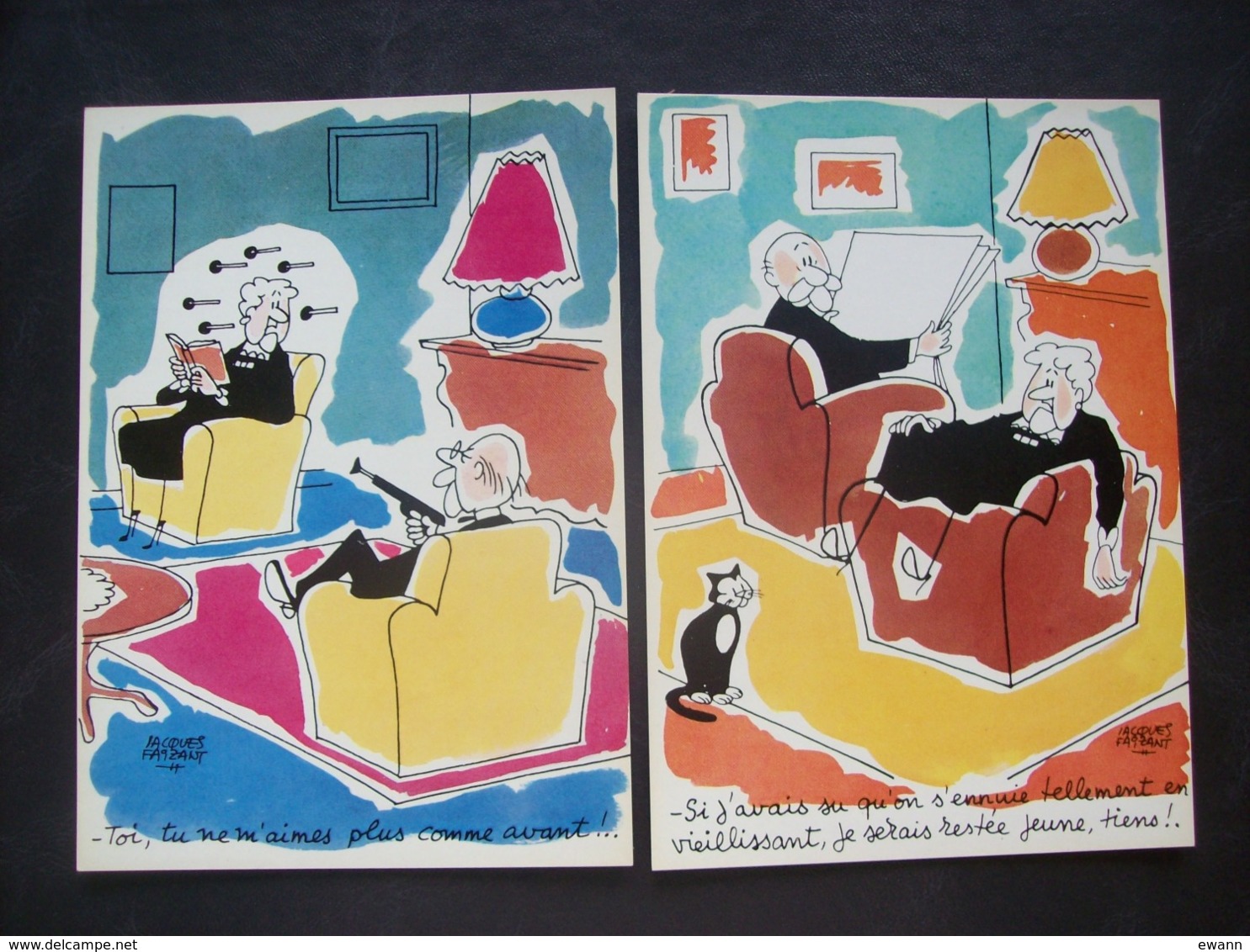 Lot De 4 Cartes Postales Illustrées Par Jacques Faizant - Autres & Non Classés