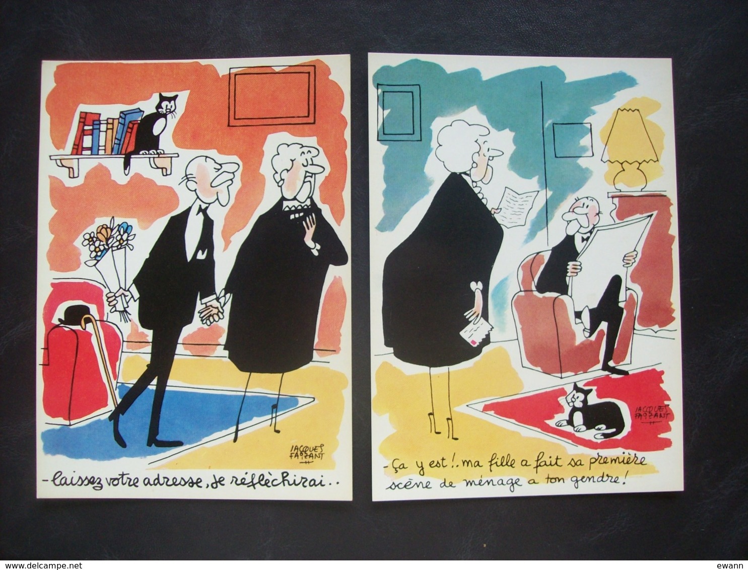 Lot De 4 Cartes Postales Illustrées Par Jacques Faizant - Autres & Non Classés