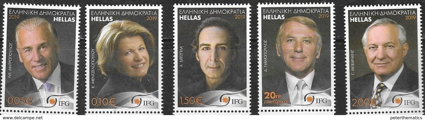 GREECE, 2019, MNH, DISTINGUISHED GREEK PERSONALITIES, MUSIC, ALEXANDRE DESPLAT, PHYSICS PROFESSORS, BUSINESSPEOPLE,5v - Other & Unclassified