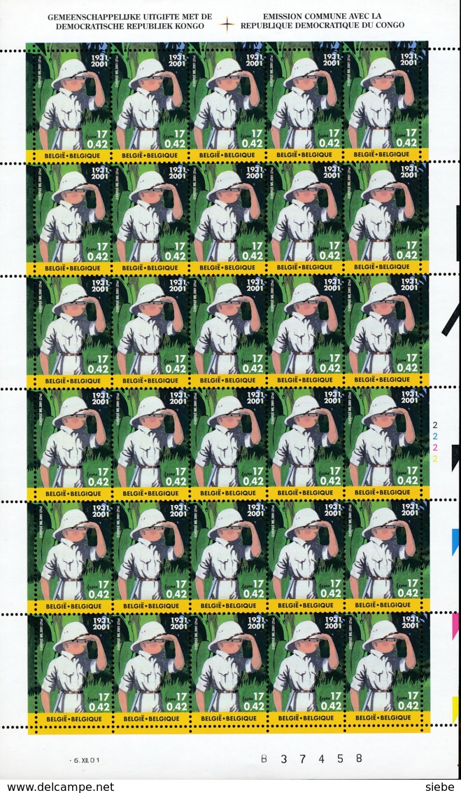 Tintin, Feuille De 30 Du 3048 - Impression 6 XII 01, Faciale €12.60 - Cat €33.00 - Bandes Dessinées