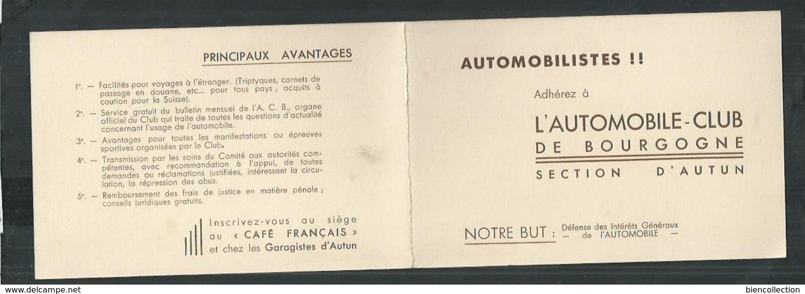 Saône Et Loire. Autun ; Carte Double De L'automobile Club De Bourgogne - Autun