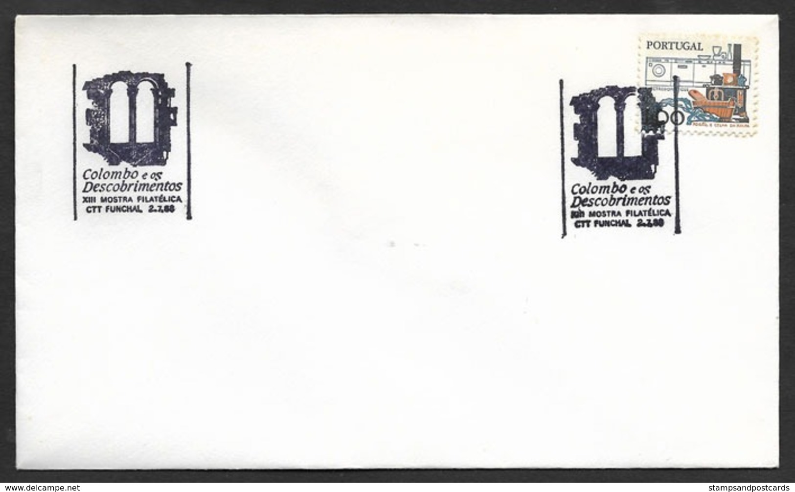 Portugal Cachet Commémoratif Expo Philatelique Colomb Colombo Funchal Madère 1988 Event Pmk Columbus Madeira - Maschinenstempel (Werbestempel)