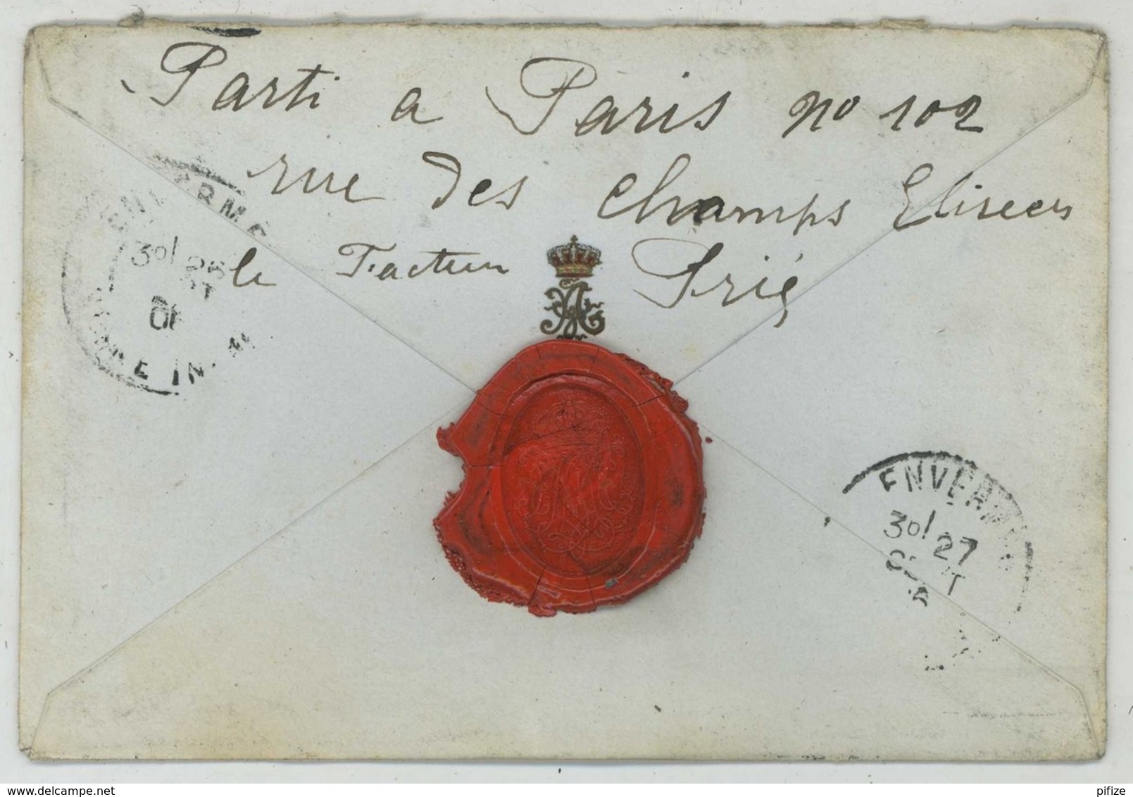 N° 133 / Enveloppe 1896 De Sintra (Paço Da Pena) Pour Envermeu Puis Paris . Cachet D'Amélie D'Orléans Reine Du Portugal - Lettres & Documents