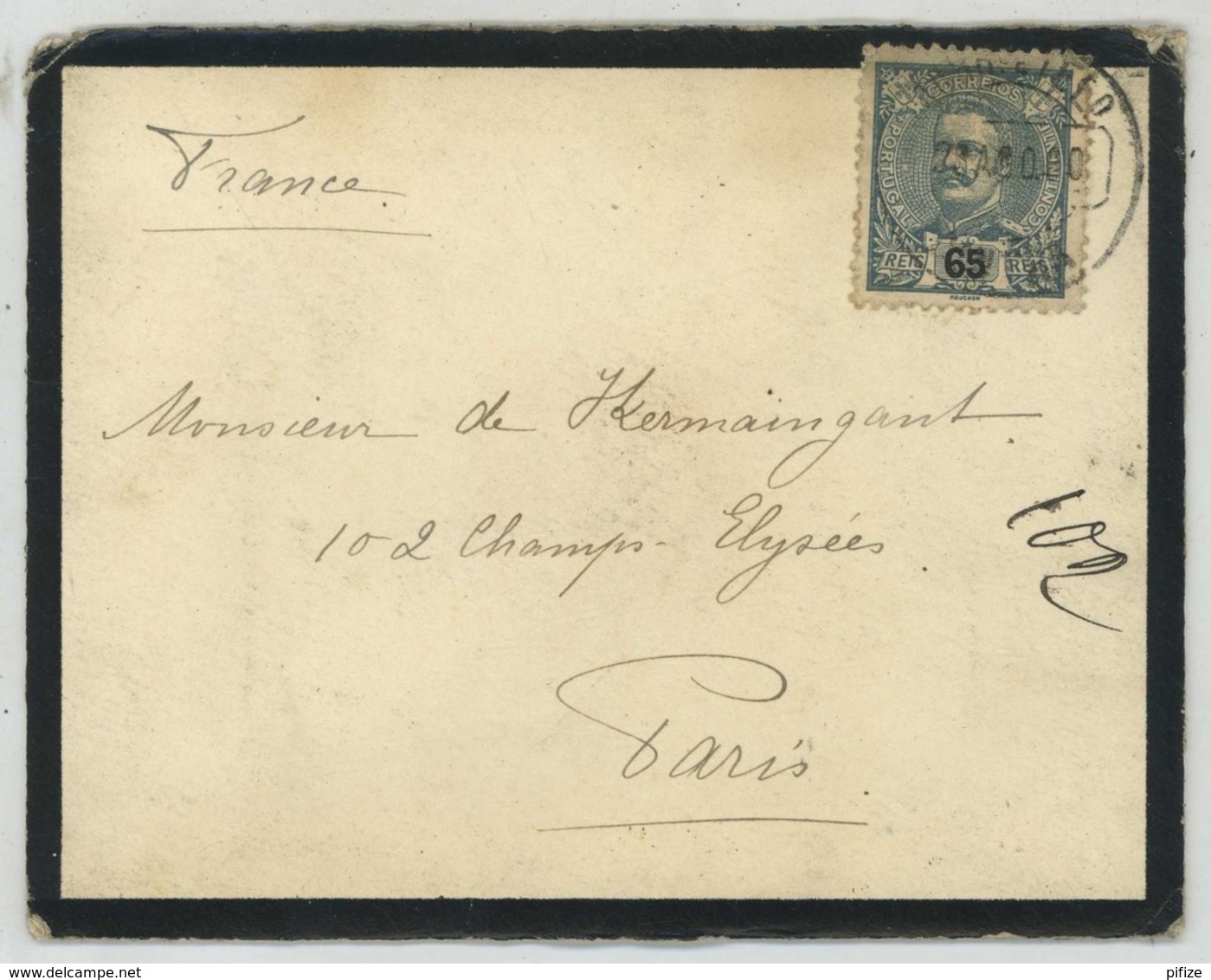 N° 132 / Enveloppe 1900 Pour Paris . Blason Gaufré D'Amélie D'Orléans Reine Du Portugal . Ecrite De Sa Main . - Lettres & Documents