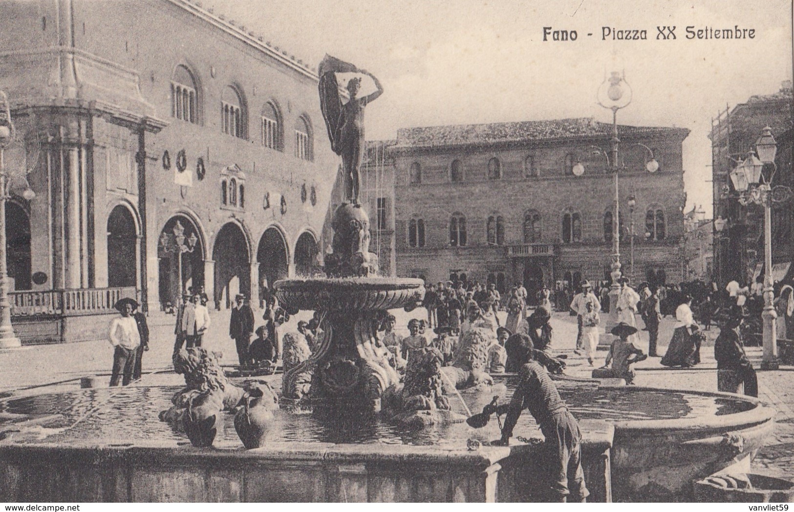 FANO-PIAZZA XX SETTEMBRE-CARTOLINA ANIMATA-NON VIAGGIATA-ANNO 1915-1925 - Fano