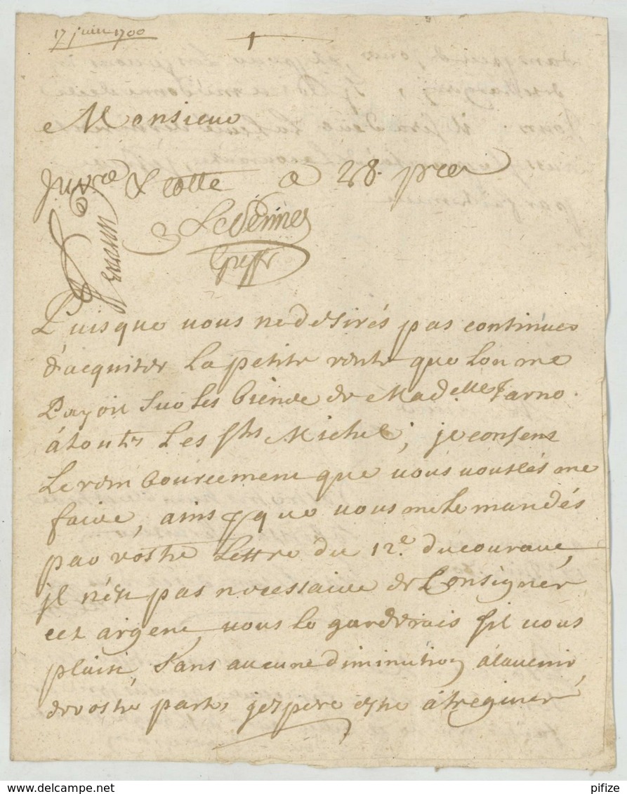 Marque Manuscrite "De Redon" + 3 Sols / LàC 1700 Pour Sénéchal De Plouguiel Et Plougrescant Près Tréguier . - ....-1700: Précurseurs