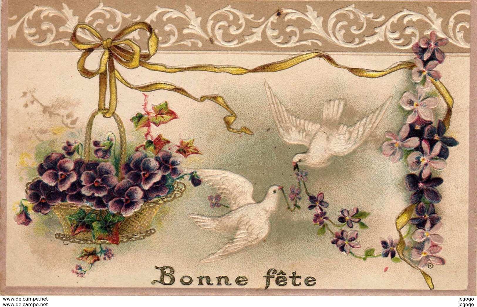 BONNE FÊTE  Carte Gaufrée   Colombes 2scans  TBE - Autres & Non Classés