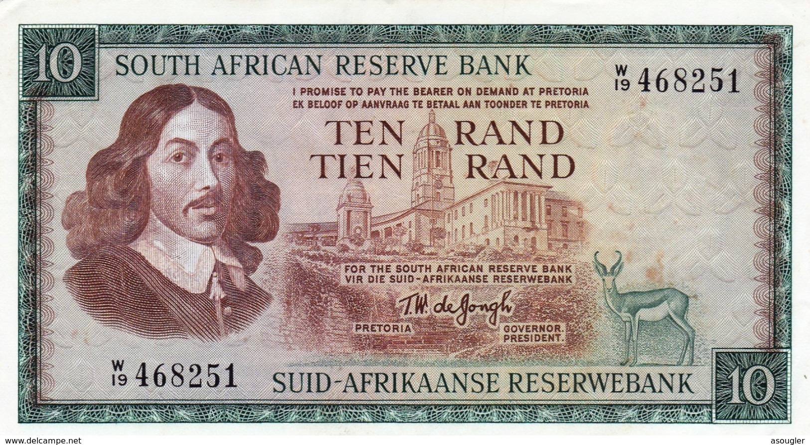 SOUTH AFRICA 10 RAND ND (1975) EXF-AU REPLACEMENT PREFIX "W" P-113c RARE NOTE "Free Shipping Via Registered Air Mail" - Afrique Du Sud