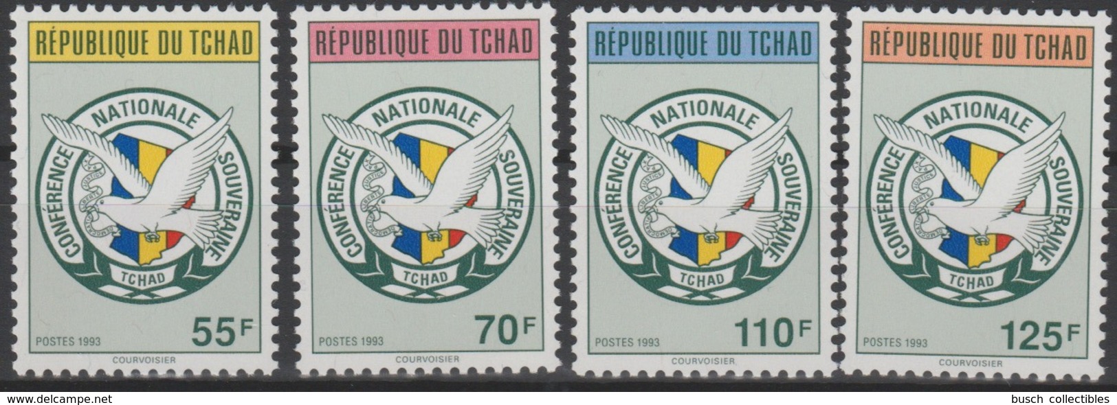 Tchad Chad Tschad 1993 Mi. 1231 - 1234 Conférence Nationale Souveraine Freiheitstaube Colombe Paix Dove Oiseau Bird - Duiven En Duifachtigen