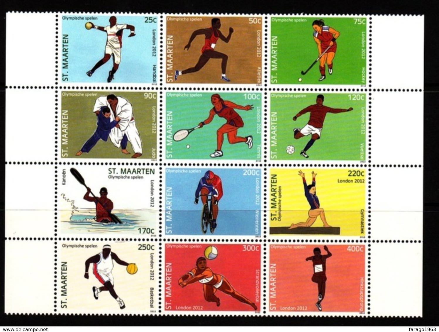 2012 St. Maarten London Olympics Basketball Cycling Volleyball Complete Set Of 12 MNH @70% FACE VALUE - Curaçao, Antille Olandesi, Aruba