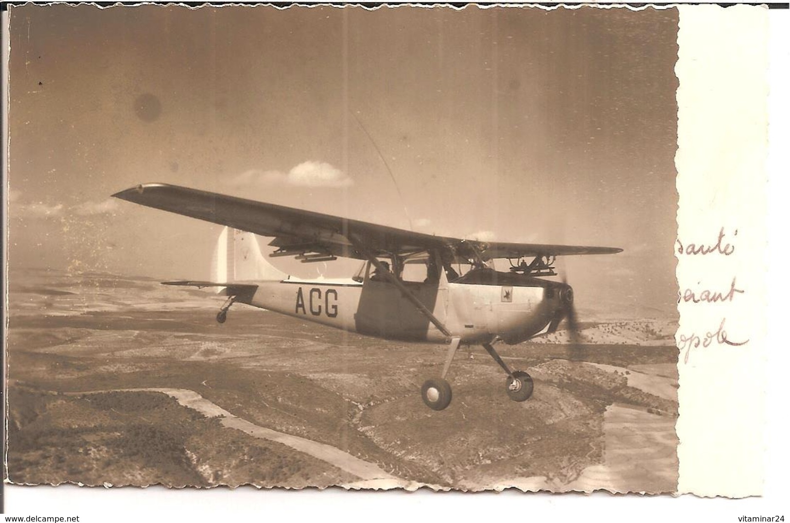 10e Division Parachutiste - 1er P.M.A.H.  -  Carte De Voeux. Avion Monomoteur En Vol Immatriculé "ACG" - Régiments