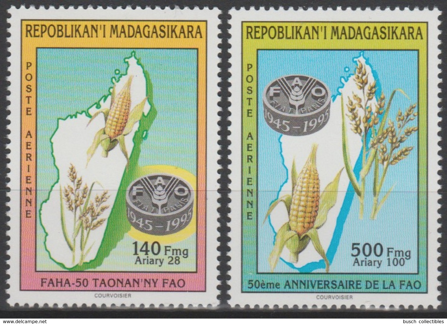 Madagascar Madagaskar 1995 Mi. 1792 1793 50th Anniversary 50e Anniversaire FAO WFO Mais Map Karte Carte - Tegen De Honger