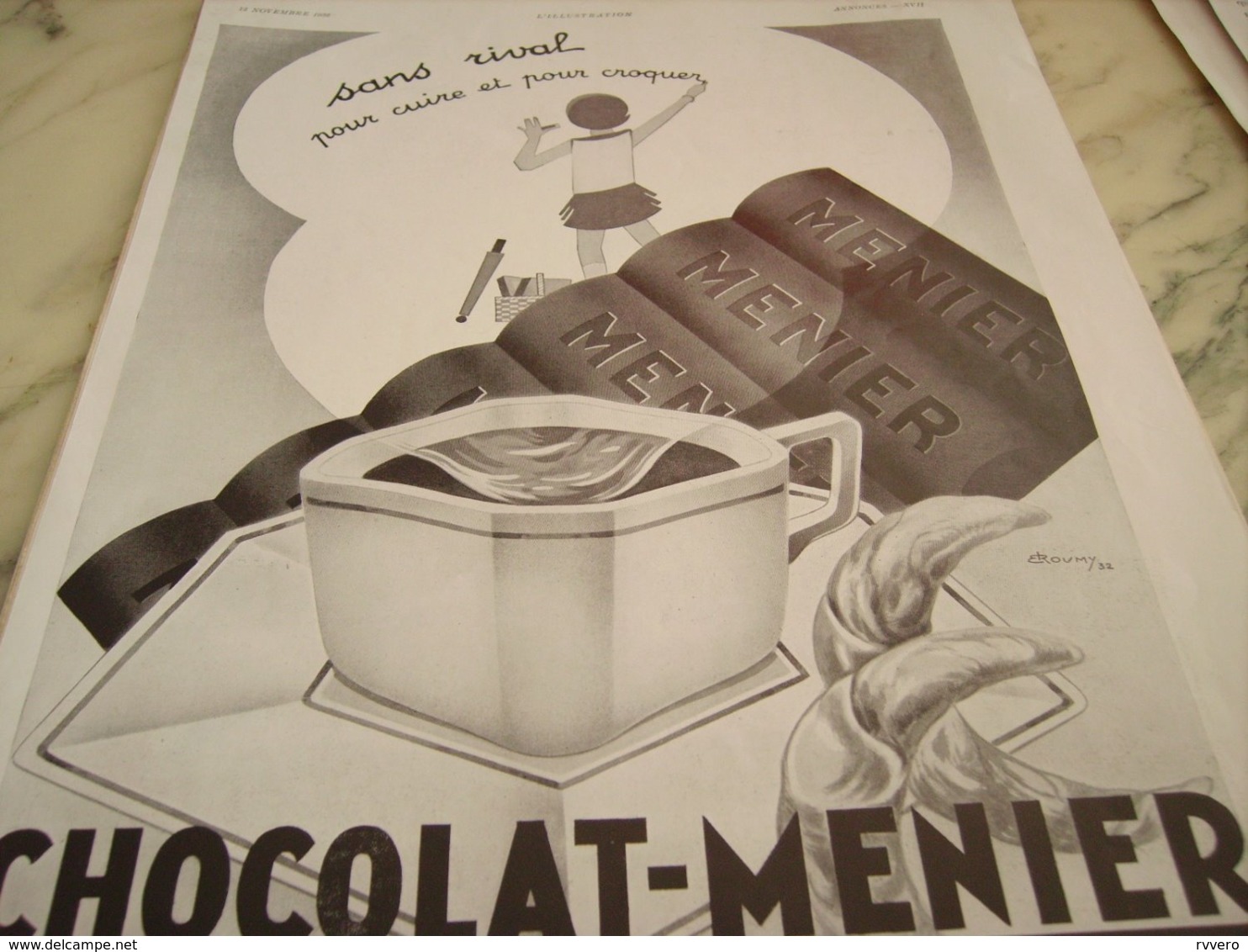 ANCIENNE PUBLICITE SANS RIVAL CHOCOLAT  MENIER 1932 - Afiches