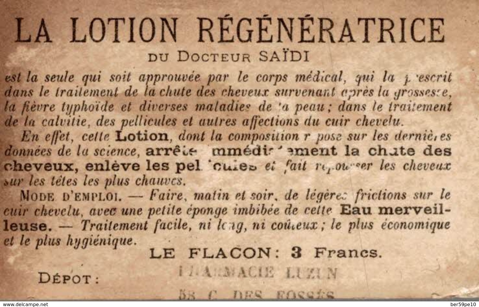 CHROMO LOTION REGENERATRICE DU Dr SAIDI  MOI SEUL AI LA CONFIANCE DU PATRON - Autres & Non Classés