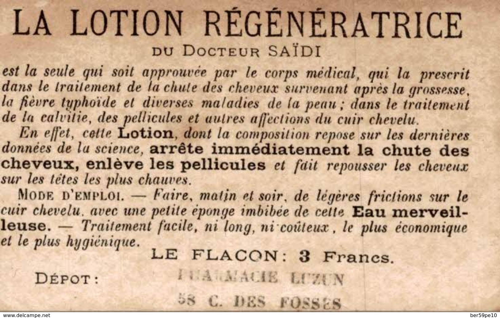 CHROMO LOTION REGENERATRICE DU Dr SAIDI  JE N'Y COMPRENDS VRAIMENT RIEN - Autres & Non Classés