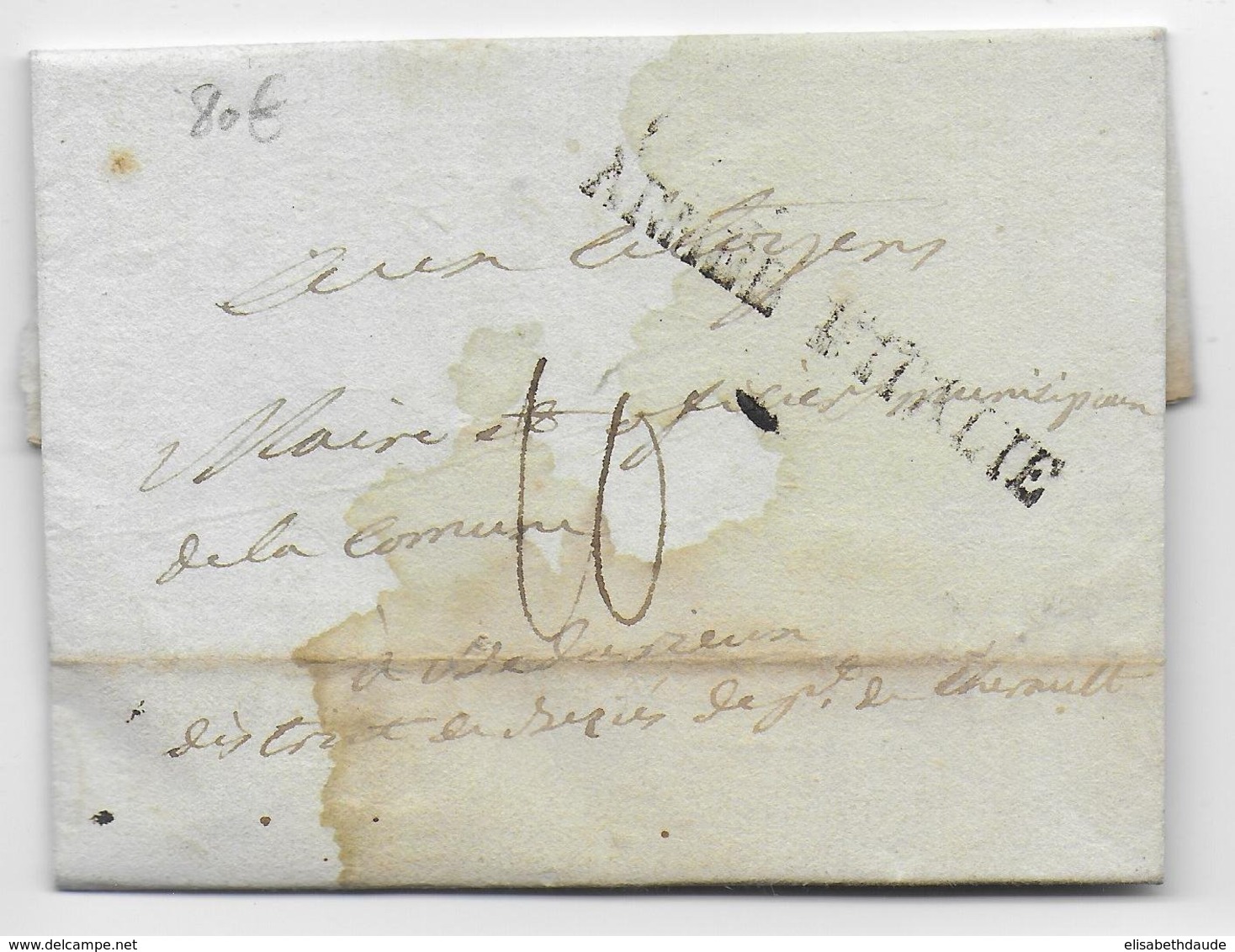 AN 2 DE LA REPUBLIQUE  - ARMEE D'ITALIE - LETTRE (PURIFIEE ?) De NICE !! => BEDARIEUX (HERAULT) - Legerstempels (voor 1900)