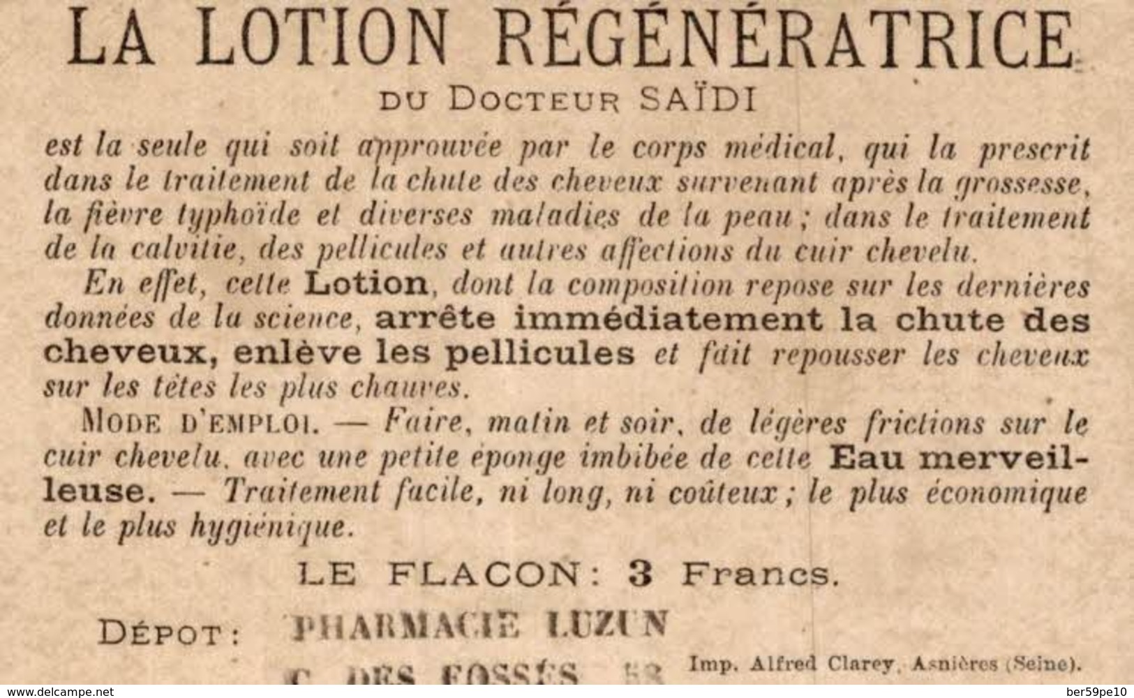 CHROMO LOTION REGENERATRICE DU Dr SAIDI   LE FUMEUR DE CIGARE - Autres & Non Classés