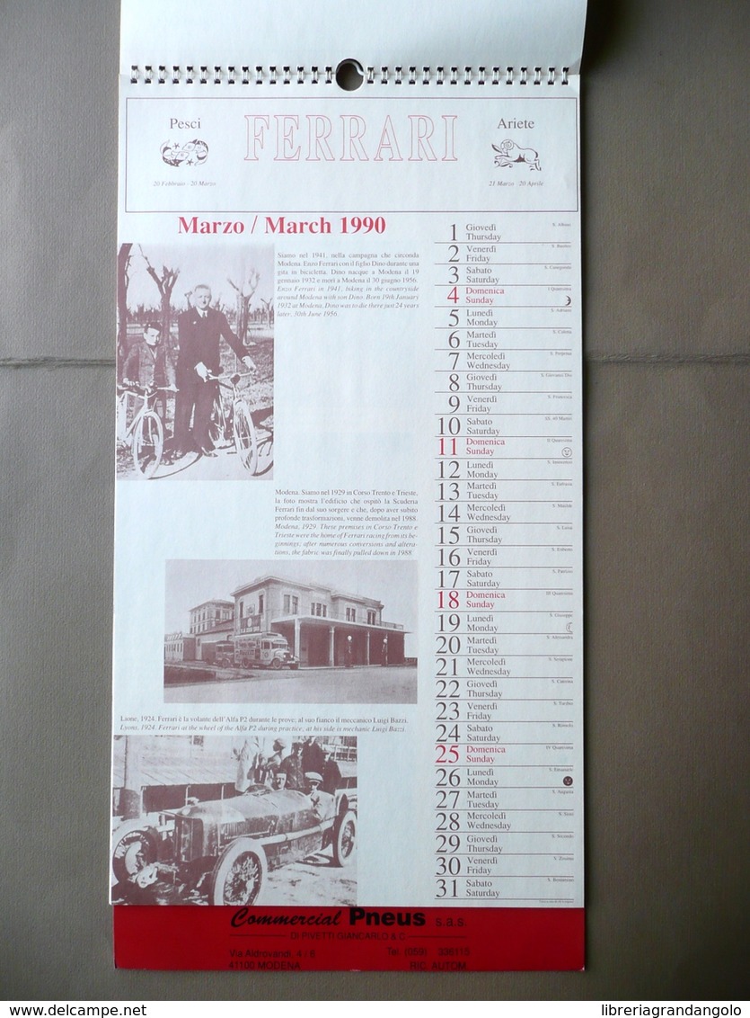 Ferrari Calendario 1990 Illustrato Fotografie Gare Sport Maranello Auto Modena - Otros & Sin Clasificación