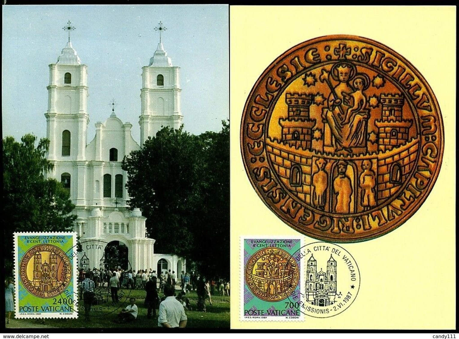 1987 Vatican Christianization Of Latvia,St. Mary's Church,Seal,Riga,2 Maxi Cards - Churches & Cathedrals