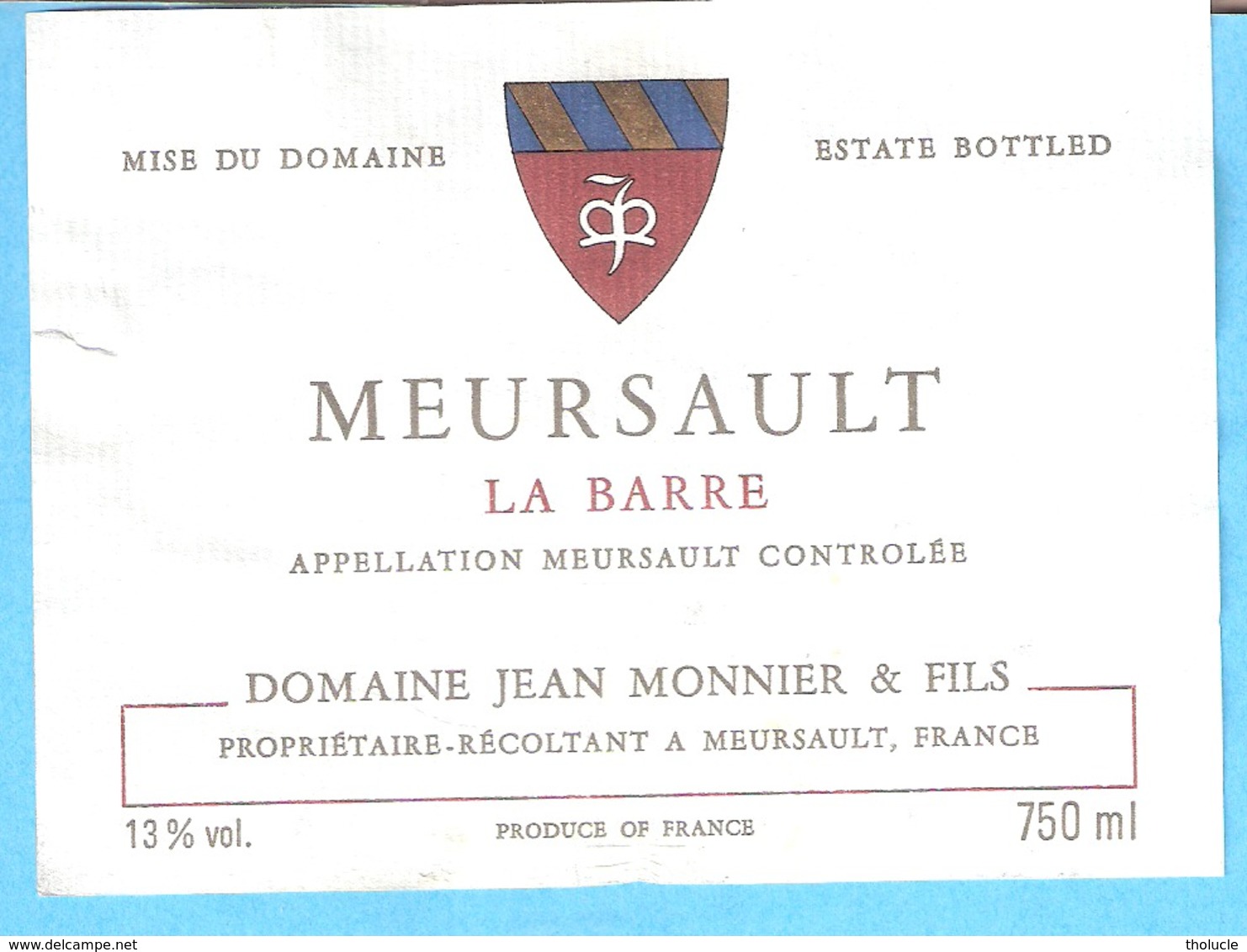 Etiquette-Vin De Bourgogne-Meursault-Clos De "La Barre"-Jean Monnier & Fils à Meursault  (Côte D'Or) - Bourgogne