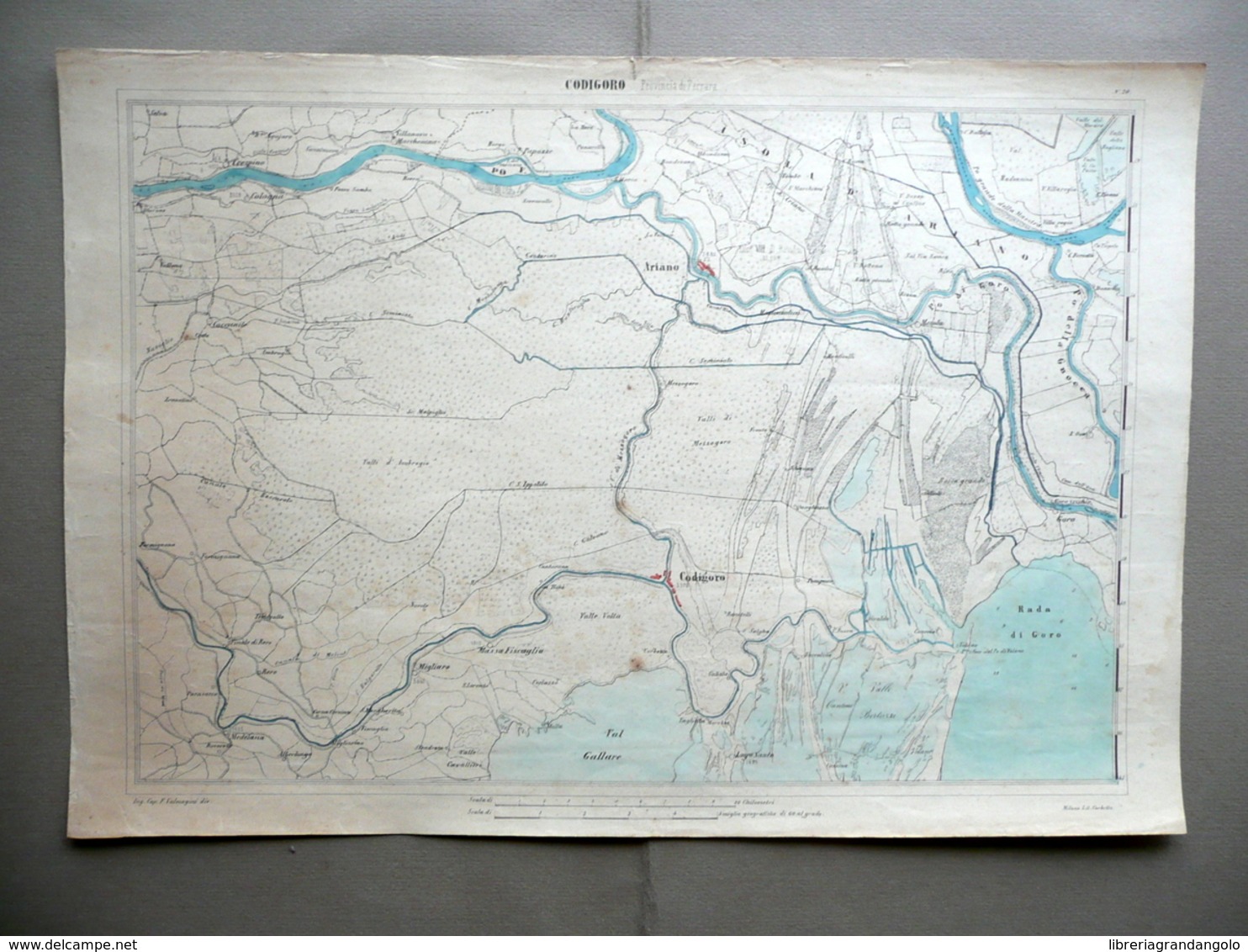 Carta Topografica Codigoro Provincia Ferrara Litografia Corbetta Milano 1870-80 - Altri & Non Classificati