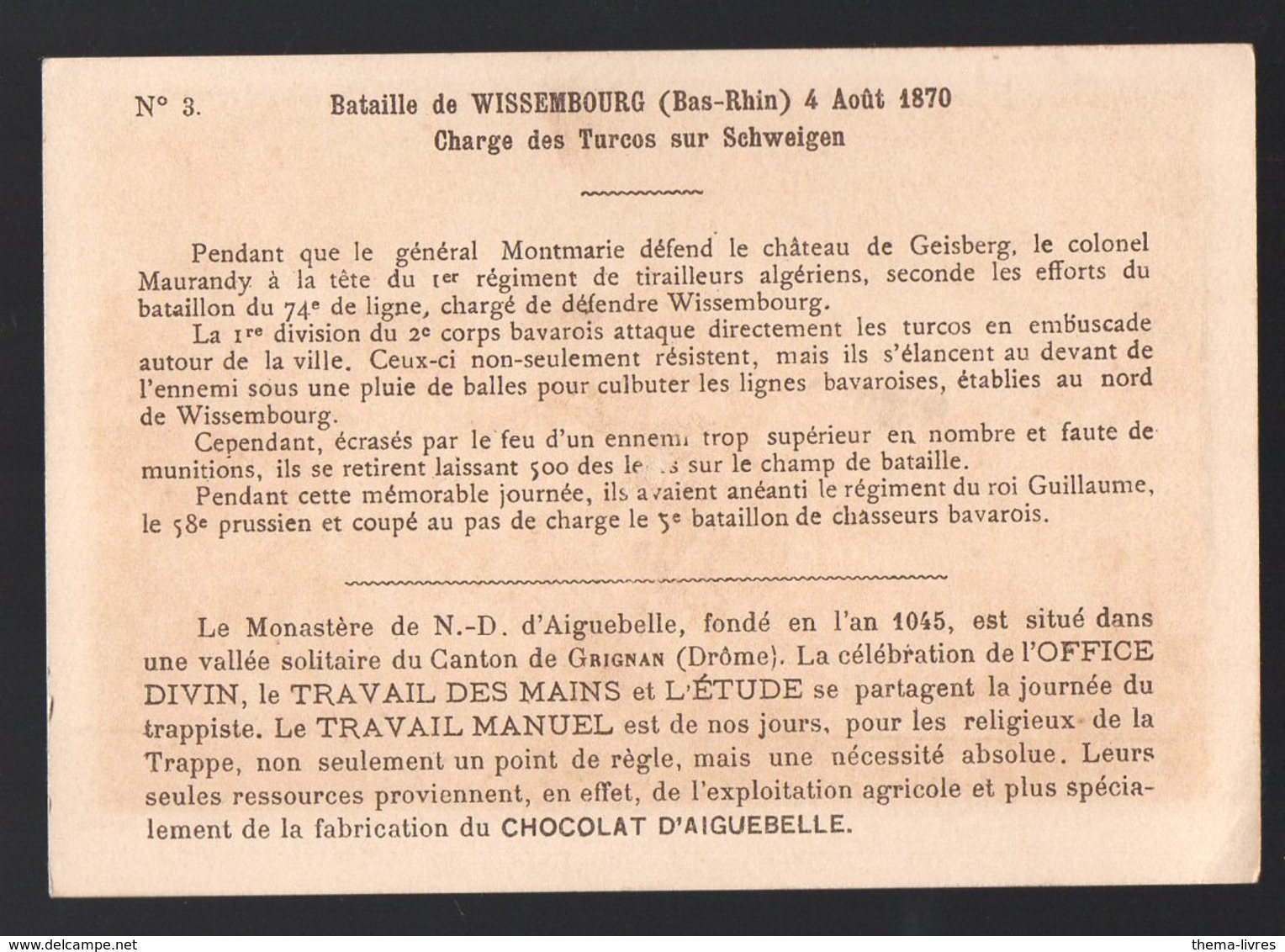 Wissenbourg (67)  Chomos AIGUEBELLE: Charge Des Tirailleurs Algériens Sur Schweigen 4 Août 1870  (PPP20746) - Aiguebelle