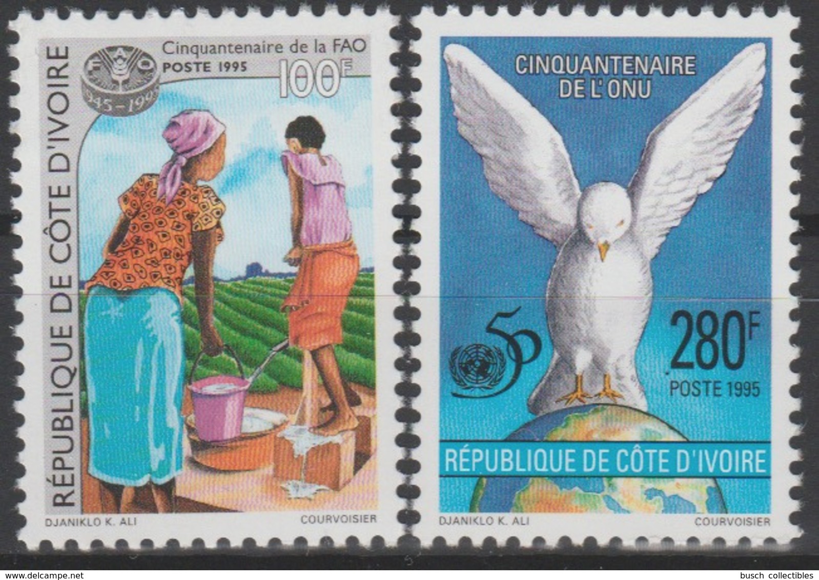 Côte D'Ivoire Ivory Coast 1995 Mi. 1140 - 1141 ONU UN United Nations UNO FAO 50 Ans Years Food Nahrung Alimentation - UNO